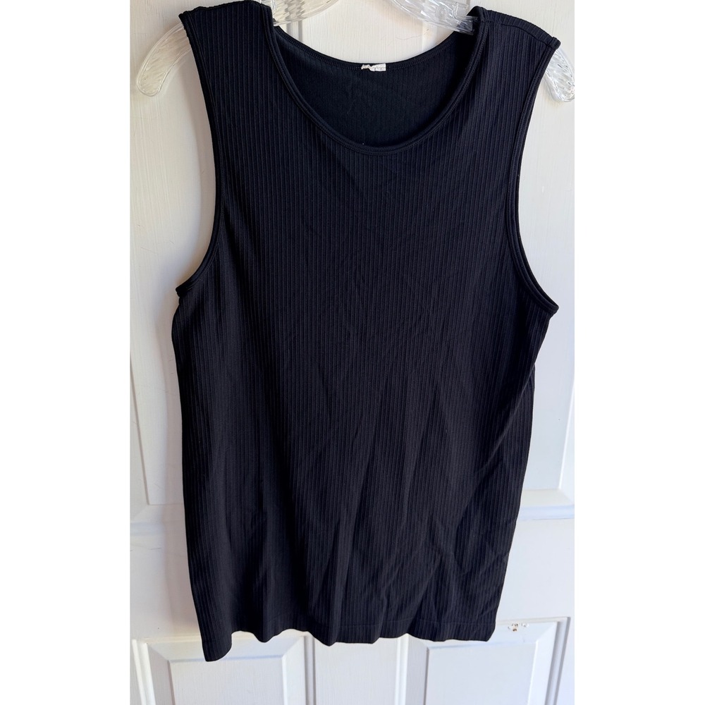 Zyia Active Parallel Tank Top XL Seamless Stretchy Ribbed Knit Black Gym